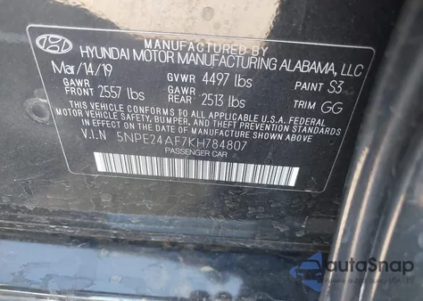 2019 Hyundai Sonata Se from USA, damaged, VIN 5NPE24AF7KH784807
